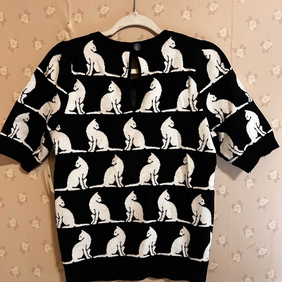 Anthropology Maeve Cat Sweater Top S Black White Kitty Knit NWT - Picture 9 of 10
